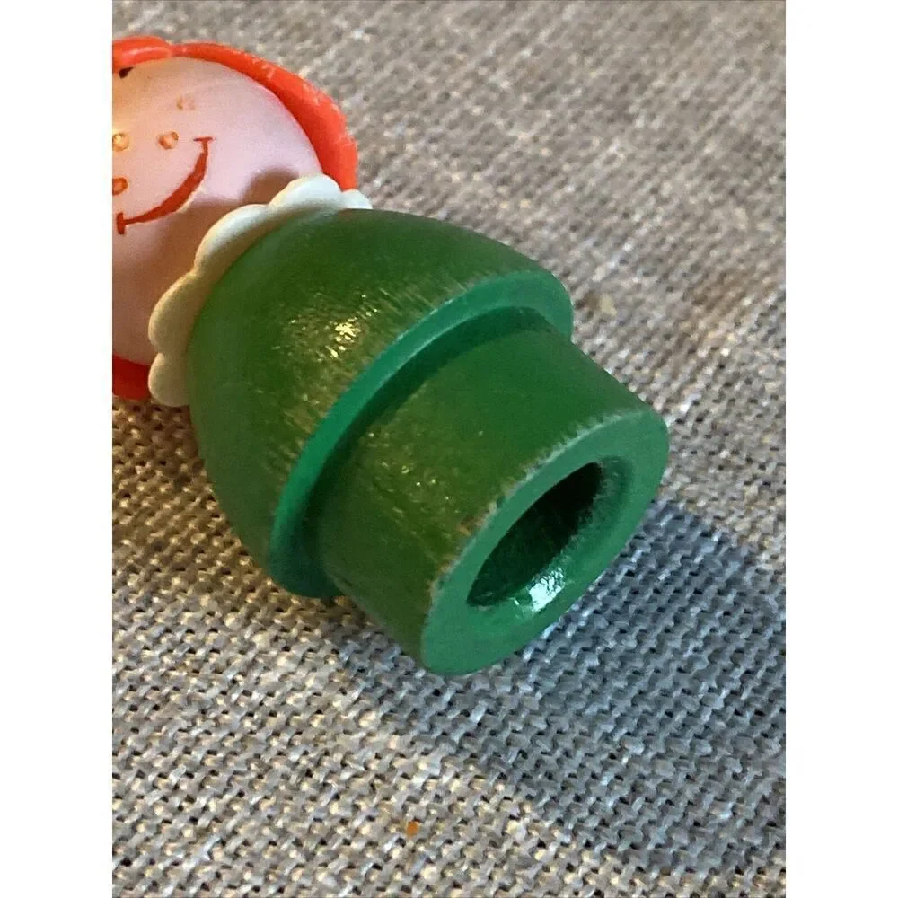 Fisher Price Little People Wood Green Girl Red Hair 1965-1978 School Fam vtge